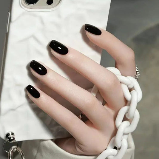 Gothic Glamour Coffin Long Black Press On Nail Set with High Shine Finish