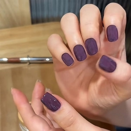 Mystical Twilight Short Square Matte Purple Press-On Nail Set with Sparkling Accent