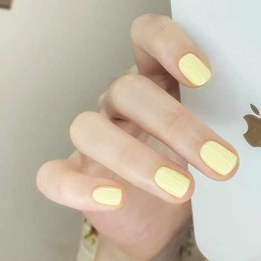 Sunny Daydream Elegance Short Square Yellow Press On Nail Set with Glossy Finish