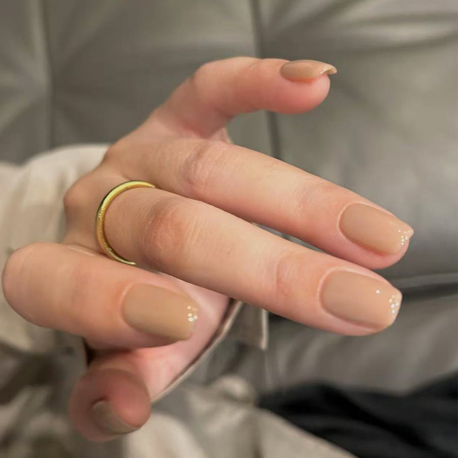 Elegant Serenity Short Square Beige Nail Set with Glittering Accent Tips