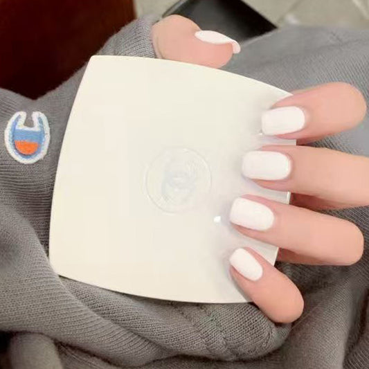 Chic Elegance Short Square Length White Press On Nail Set with Glossy Finish and Effortless Application