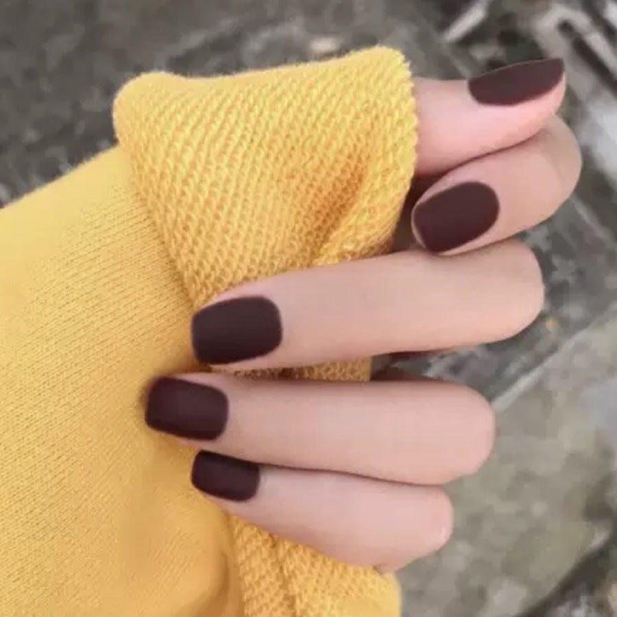 Autumn Elegance Short Square Deep Brown Matte Press On Nail Set