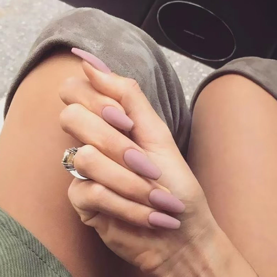 Chic Elegance Long Coffin Shaped Dusty Pink Press-On Nail Set Featuring Matte Finish