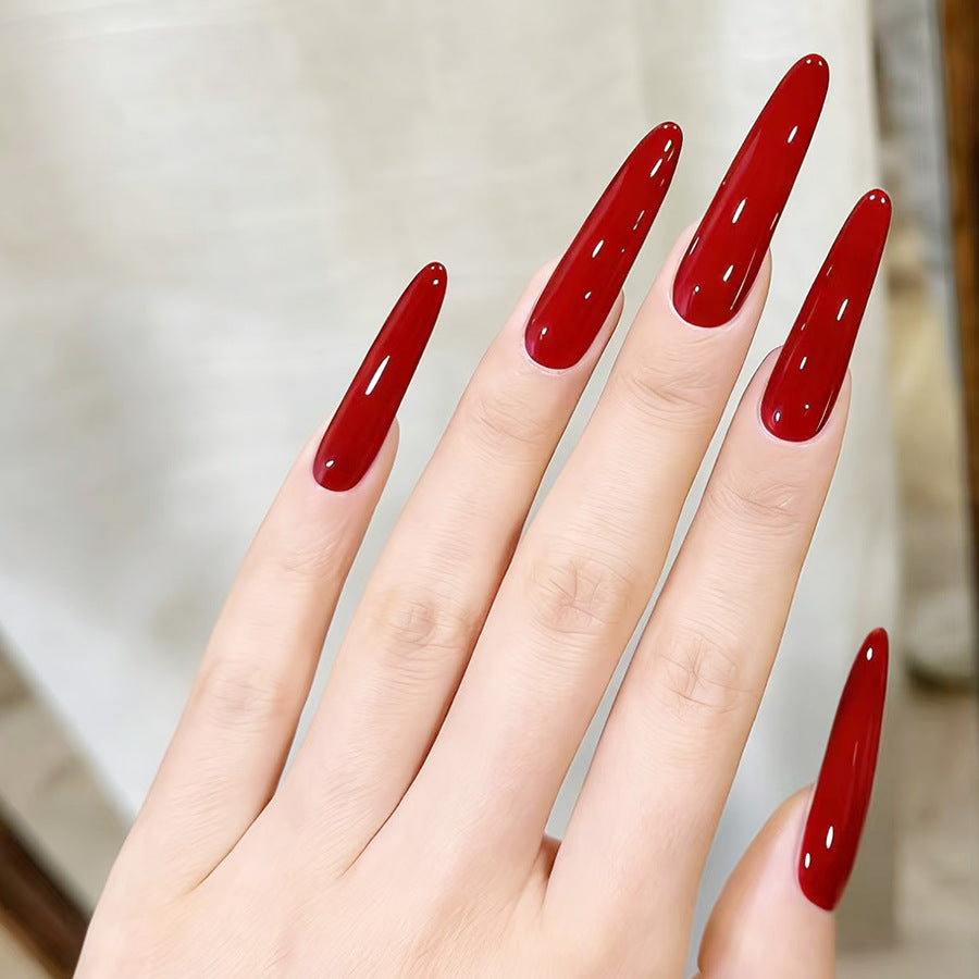 Glamorous Chic Long Almond Red Shiny Press On Nail Set