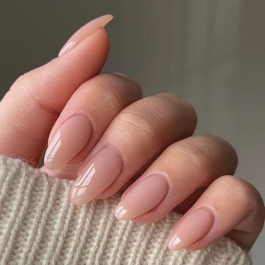 Elegant Dreamy Medium Almond Shaped Blush Pink Press On Nail Set with Glossy Finish