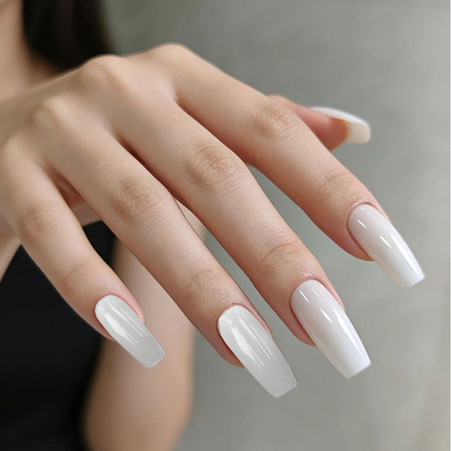 Chic Elegance Long Square White Press-On Nails with Glossy Finish