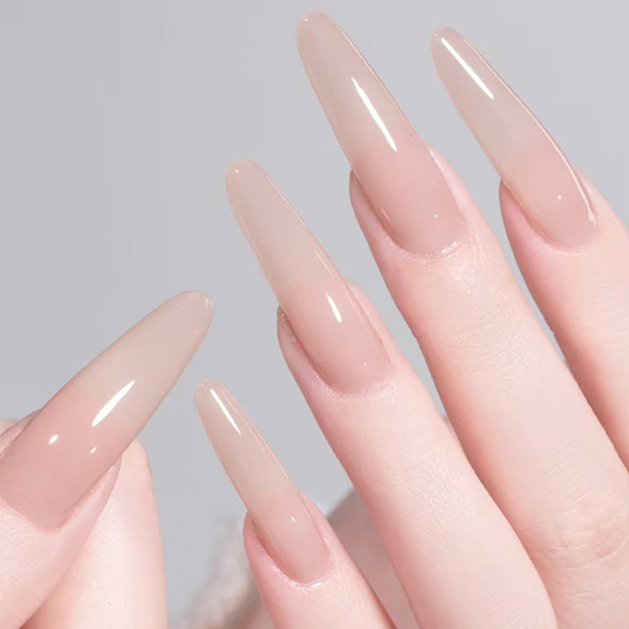 Ethereal Elegance Long Almond Shaped Beige Gradient Glossy Press On Nail Set
