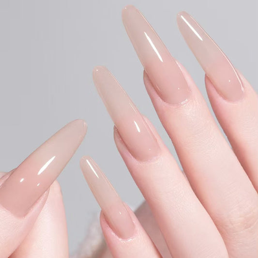 Ethereal Elegance Long Almond Shaped Beige Gradient Glossy Press On Nail Set