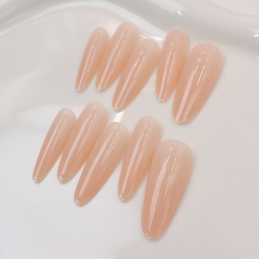 Elegant Dreamy Medium Almond Beige Press On Nail Set with Glossy Finish