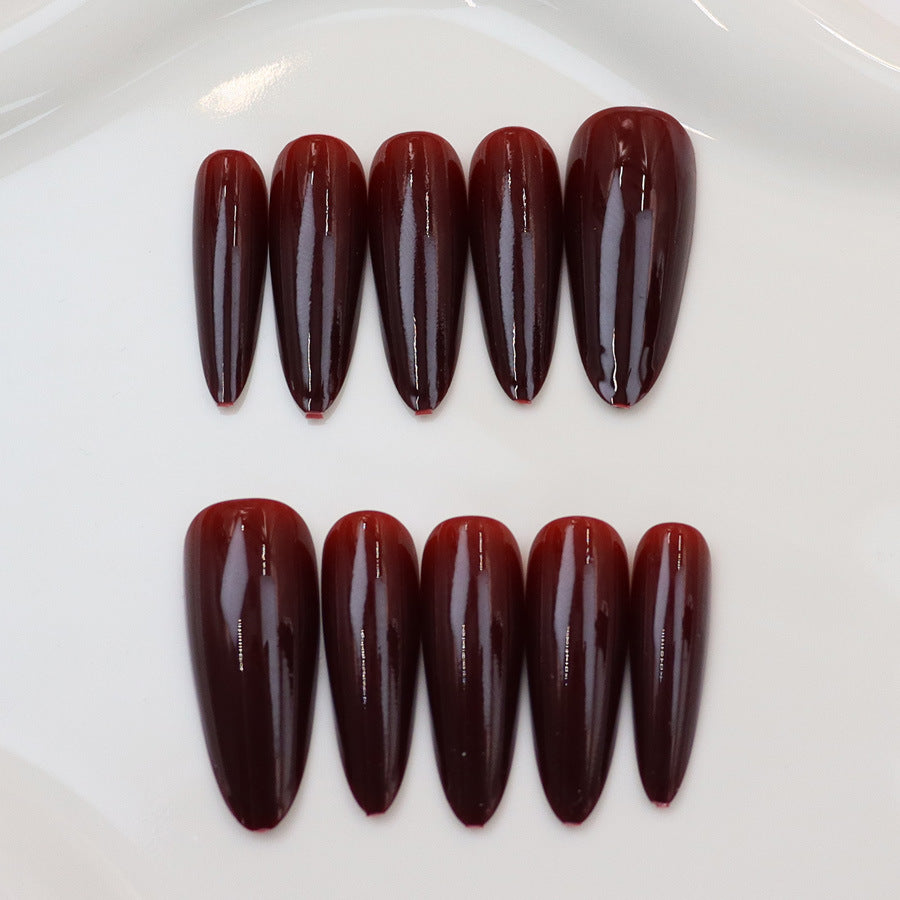 Gothic Glamour Medium Almond Burgundy Press On Nail Set with High Gloss Finish