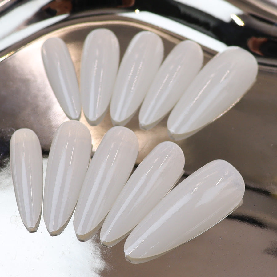 Elegant Stiletto Long White Press On Nail Set with Glossy Finish