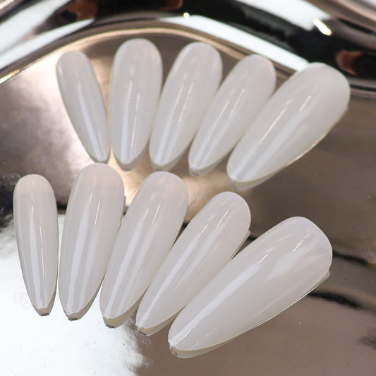 Elegant Stiletto Long White Press On Nail Set with Glossy Finish