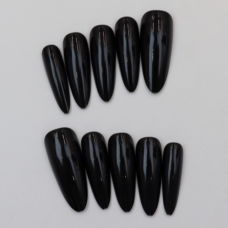 Elegant Midnight Glam Medium Almond Black Press On Nail Set with Glossy Finish