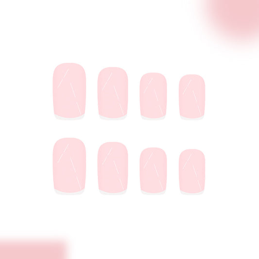 Blossom Chic Medium Square Pink Press-On Nail Set with Subtle White Line Detailing