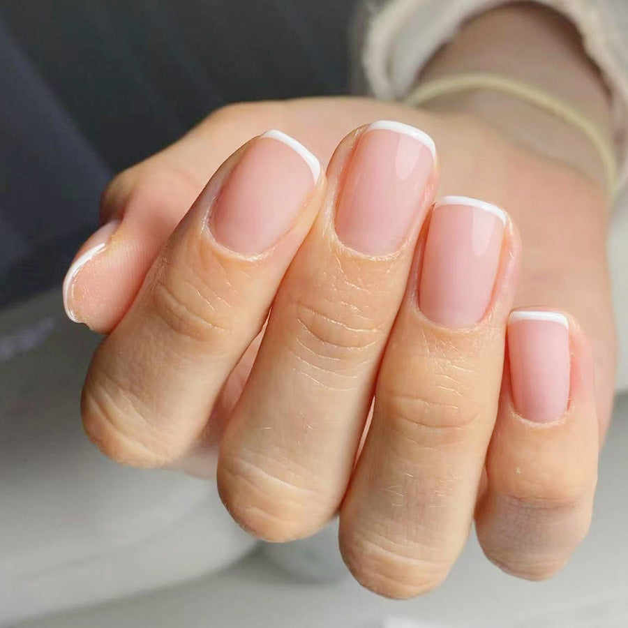 Chic Elegance Medium Square Soft Pink with Classic White Tips Press On Nail Set