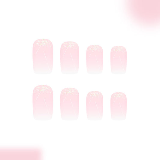 Dreamy Blossom Medium Square Pink Ombre Nail Set with Sparkling Accents