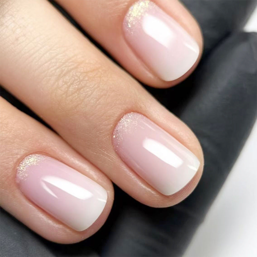 Whimsical Elegance Medium Square Blush Pink Ombre with Shimmering Glitter Highlights Press-On Nail Set
