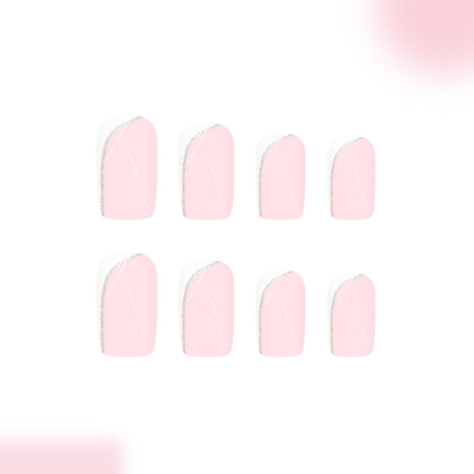 Chic Blossom Medium Square Pink Gradient Press-On Nail Set with Sparkling Accent Edge