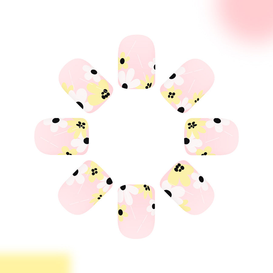 Whimsical Garden Pink Short Square Floral Press On Nail Set with Vibrant Flower Design