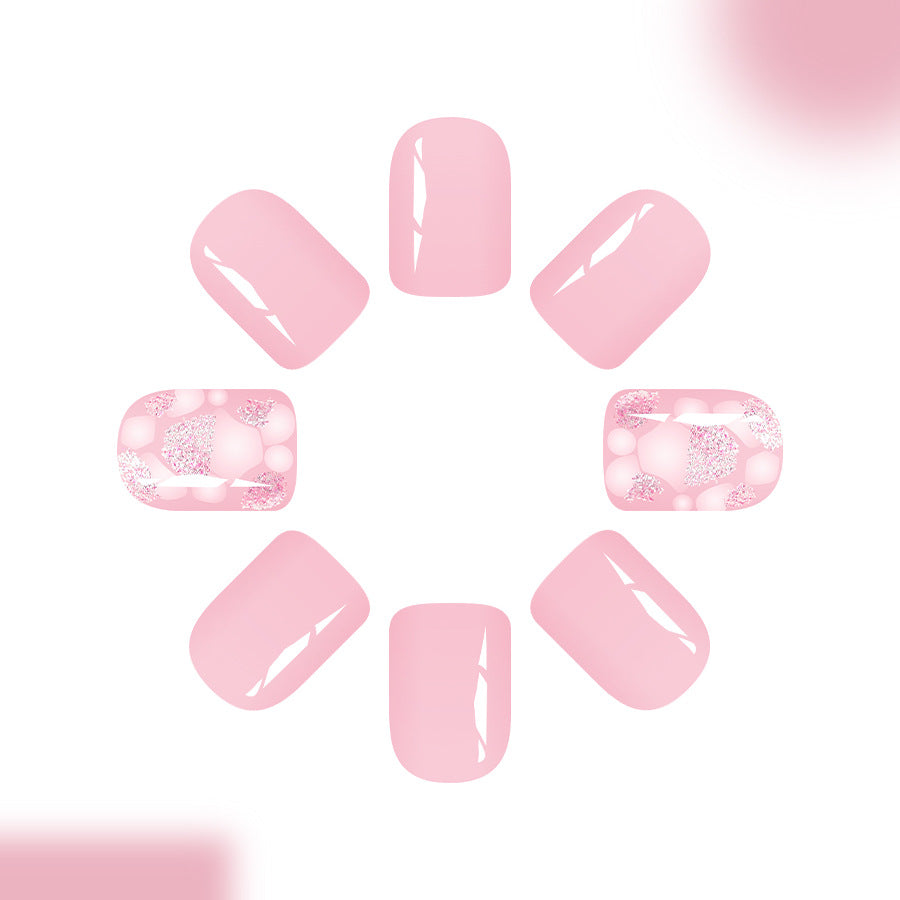 Dreamy Pink Pastel Short Square Glossy Press-On Nail Set with Glitter Detail