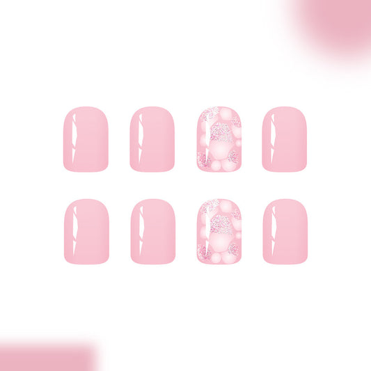Charming Elegance Short Square Soft Pink with Sparkle Accents Press on Nail Set