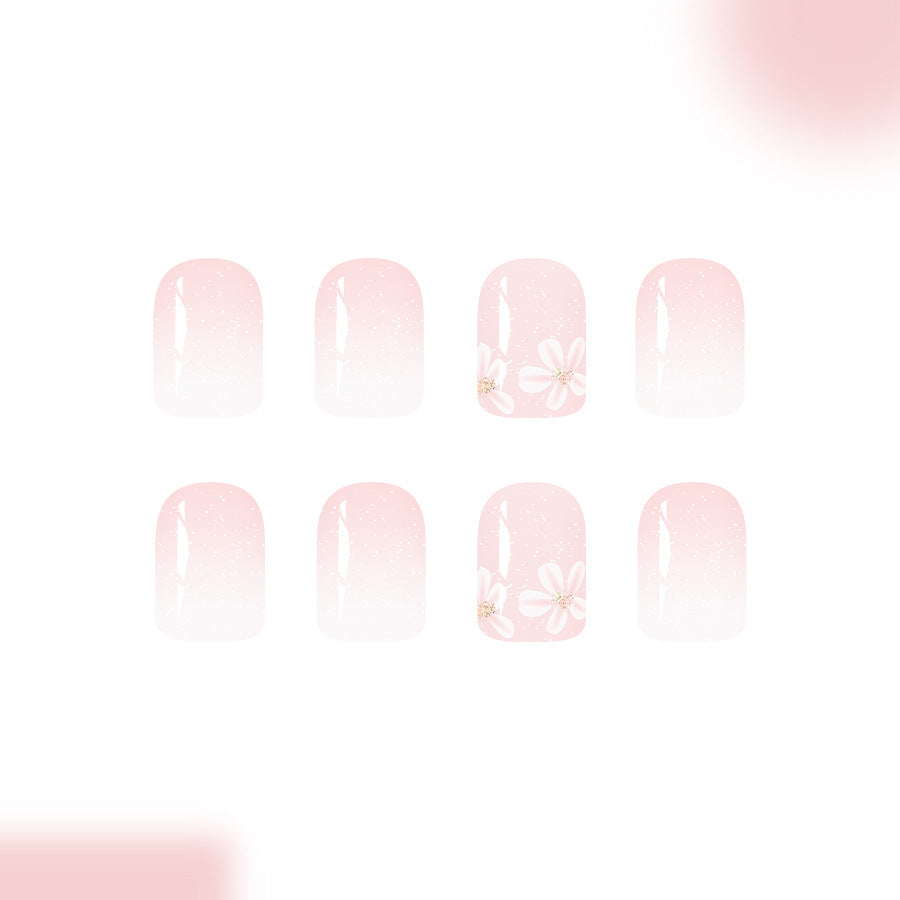 Blossom Dreams Short Square Blush Pink Ombre Press On Nails with Floral Accents