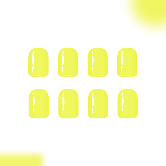 Sunny Vibes Glossy Short Square Yellow Press On Nail Set with Reflective Finish