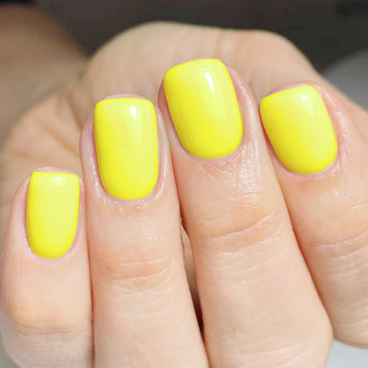 Sunshine Vibes Glossy Short Square Yellow Press On Nail Set with High Shine Finish