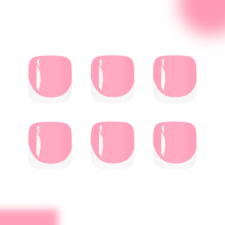Blossom Fantasy Short Square Pink Press-On Toenail Set with Glossy Finish