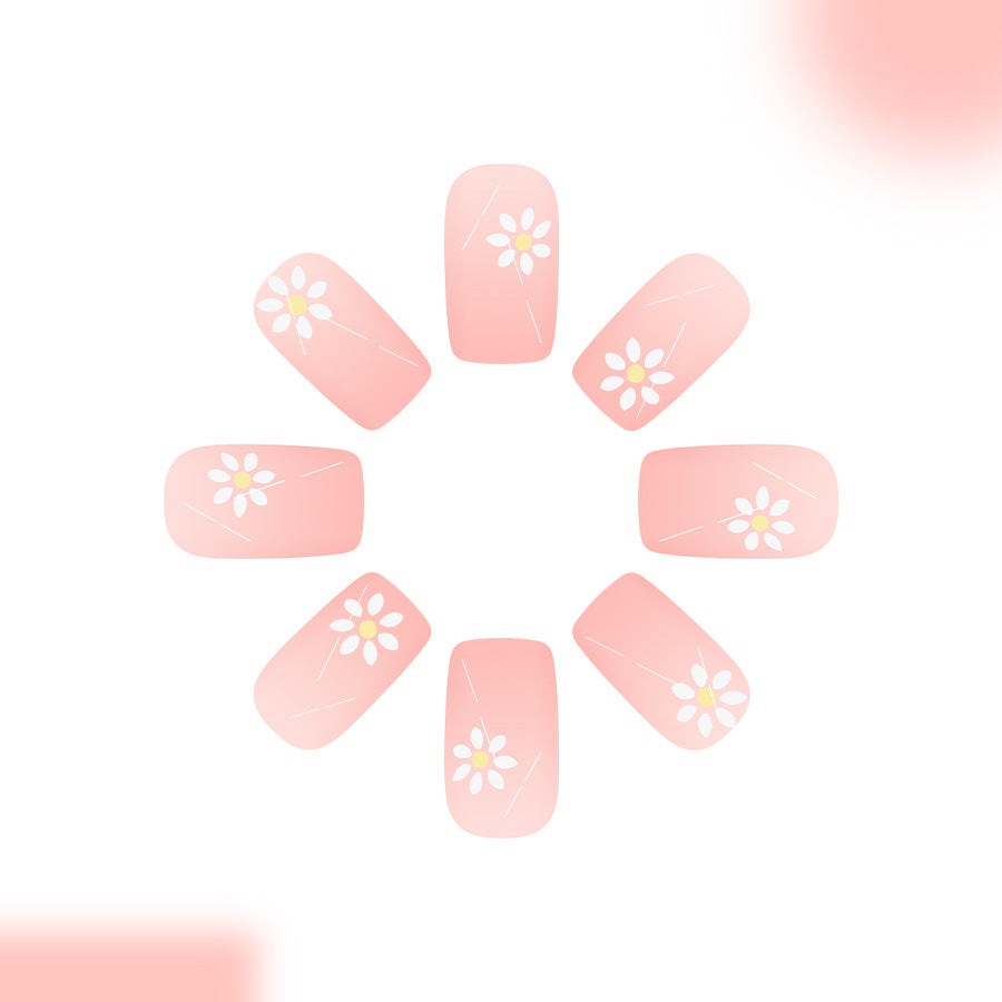 Blooming Beauty Press on Nail Set in Medium Length Square Shape Soft Pink Color with Delicate Daisy Design