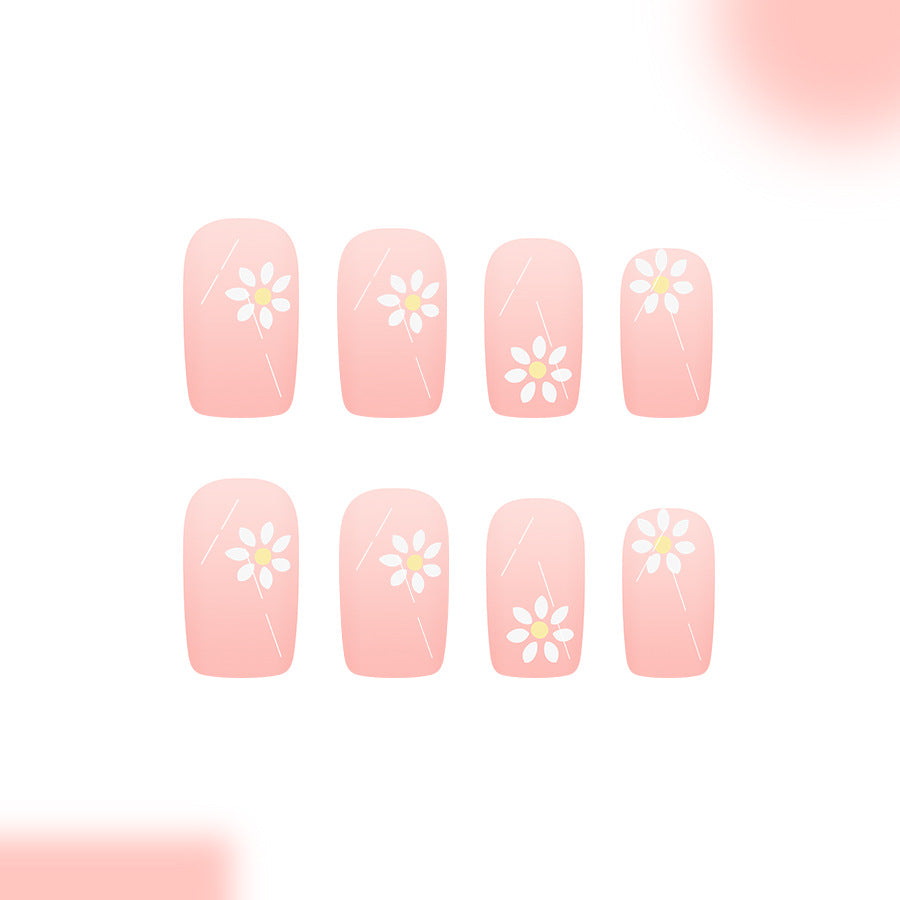 Blossom Brightness Press On Nail Set Medium Square Pink with Floral Accents
