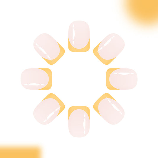 Tropical Bliss Short Square Soft Pink with Chic Golden Tips Press On Nail Set