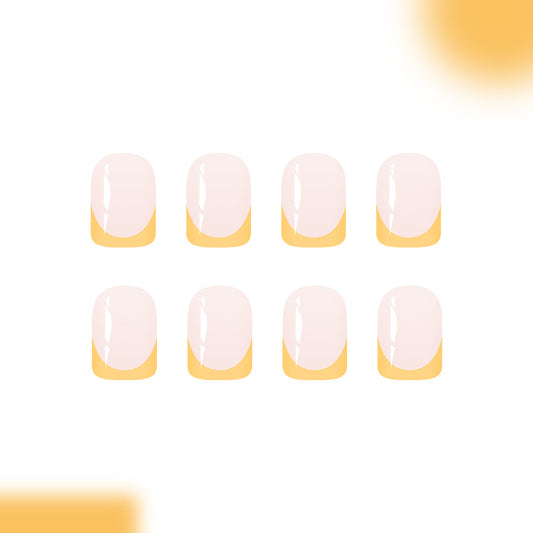 Sunny Delight Short Square Pink and Yellow Press On Nail Set with Chic Two-Tone Design