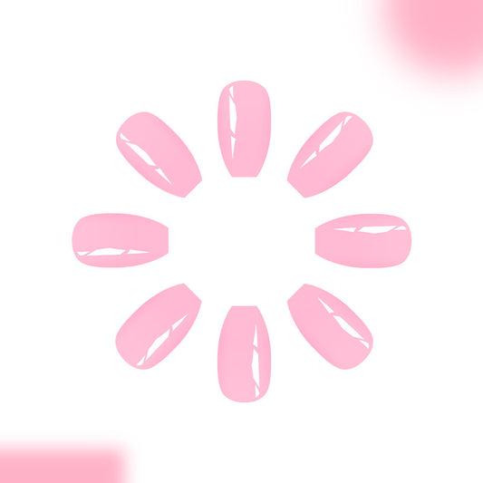 Charming Blossom Medium Coffin Pink Glossy Press On Nail Set with Unique Shimmering Finish