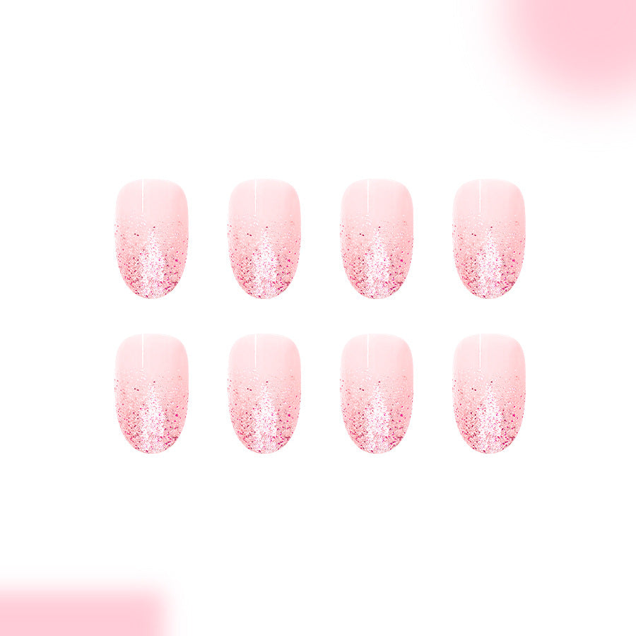 Glamorous Enchantment Short Oval Blush Pink Sparkling Press On Nail Set