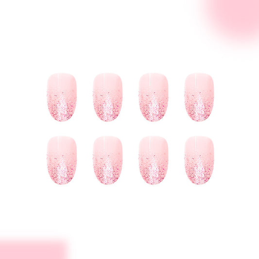 Glamorous Enchantment Short Oval Blush Pink Sparkling Press On Nail Set