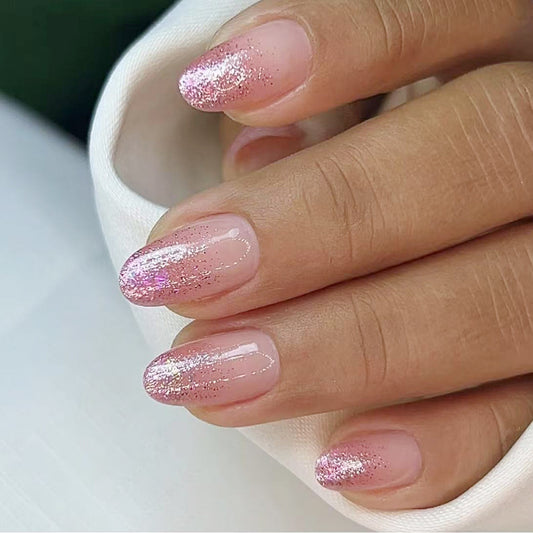Whimsical Elegance Medium Oval Pink with Glitter Ombré Press on Nail Set