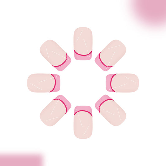 Chic Blossom Medium Square Pink French Press Nail Set with Unique Glossy Finish