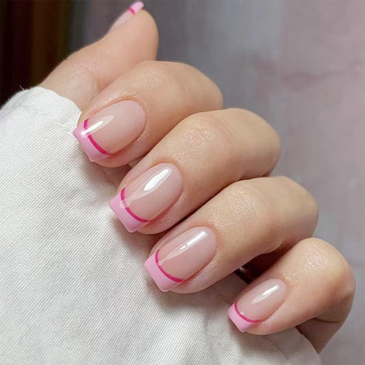 Chic Blossom Medium Square Press On Nail Set in Long Clear Pink with Stylish Colorful Tips