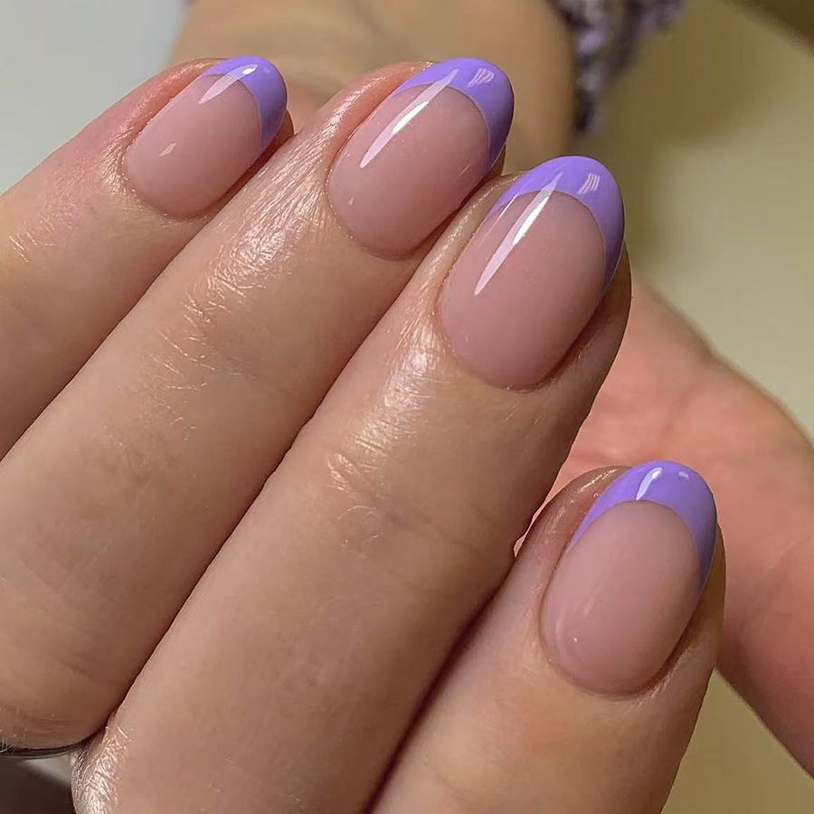 Whimsical Elegance Short Oval Pink with Lavender Tips Glossy Finish Press on Nail Set