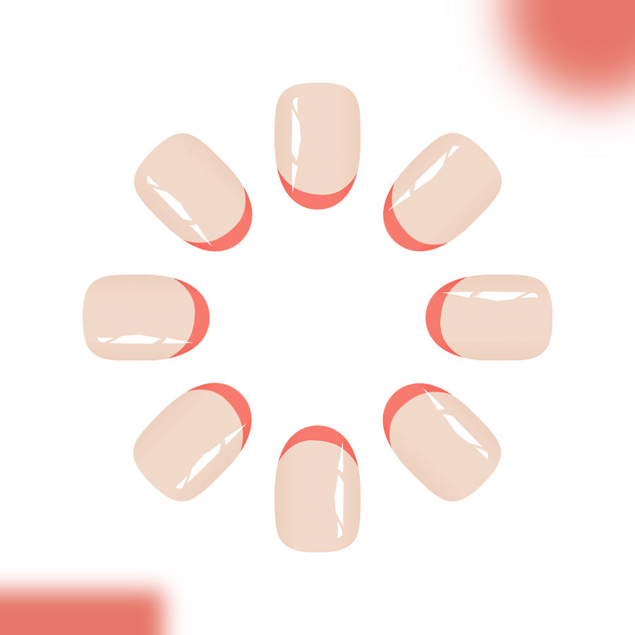 Chic Sunset Glamour Short Oval Beige Pink Press On Nail Set with Glossy Finish