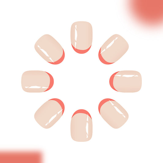 Chic Sunset Glamour Short Oval Beige Pink Press On Nail Set with Glossy Finish