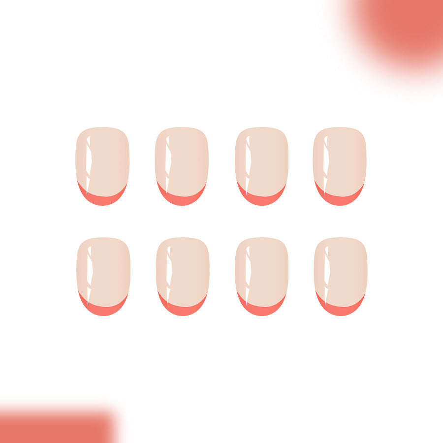 Chic Coral Sunset Short Oval Press On Nail Set with Glossy Finish