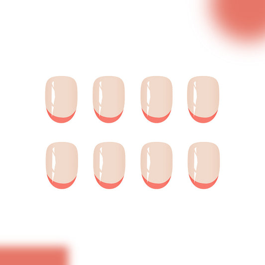 Chic Coral Sunset Short Oval Press On Nail Set with Glossy Finish