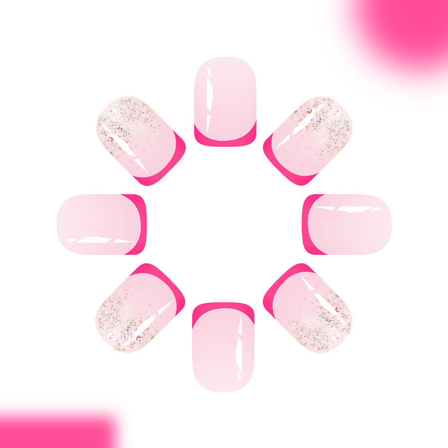 Chic Blossom Perfect Short Square Shape Soft Pink Color with Glittering Tip Detail Press On Nail Set