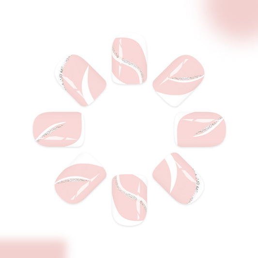 Enchanting Elegance Short Square Blush Pink Nails with Dazzling Glitter Accents