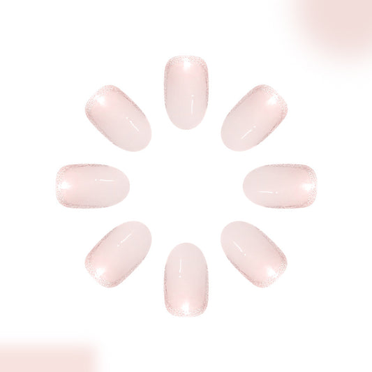 Dreamy Elegance Short Oval Soft Pink with Glitter Tips Press-On Nail Set