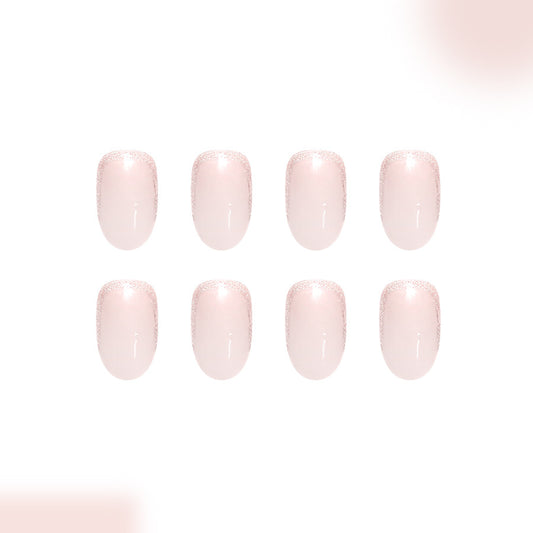 Enchanted Elegance Short Oval Pink Glitter Press On Nail Set