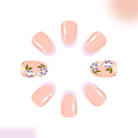 Floral Dreams Short Oval Pink Press On Nail Set with Vibrant Botanical Accents