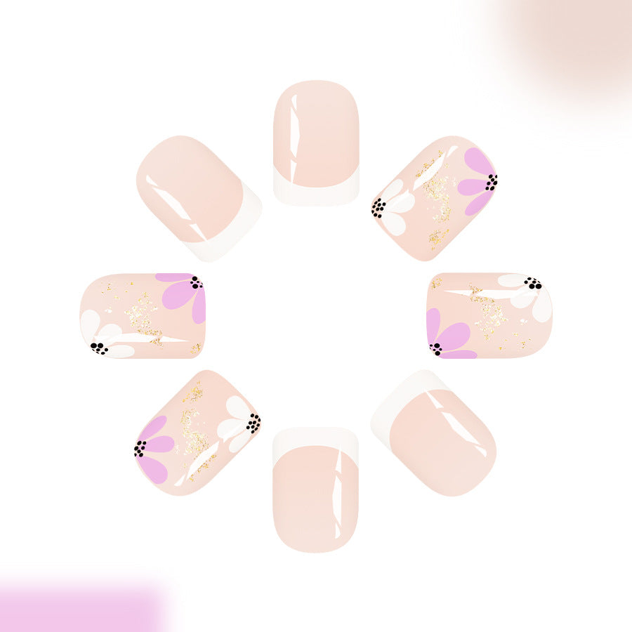 Floral Fantasy Short Square Blush Pink with Elegant Gold Accents Press-On Nail Set